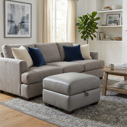 World of Leather 'Starlight Express' NC 435-E Sleet Grey Leather Storage Footstool Furniture Village