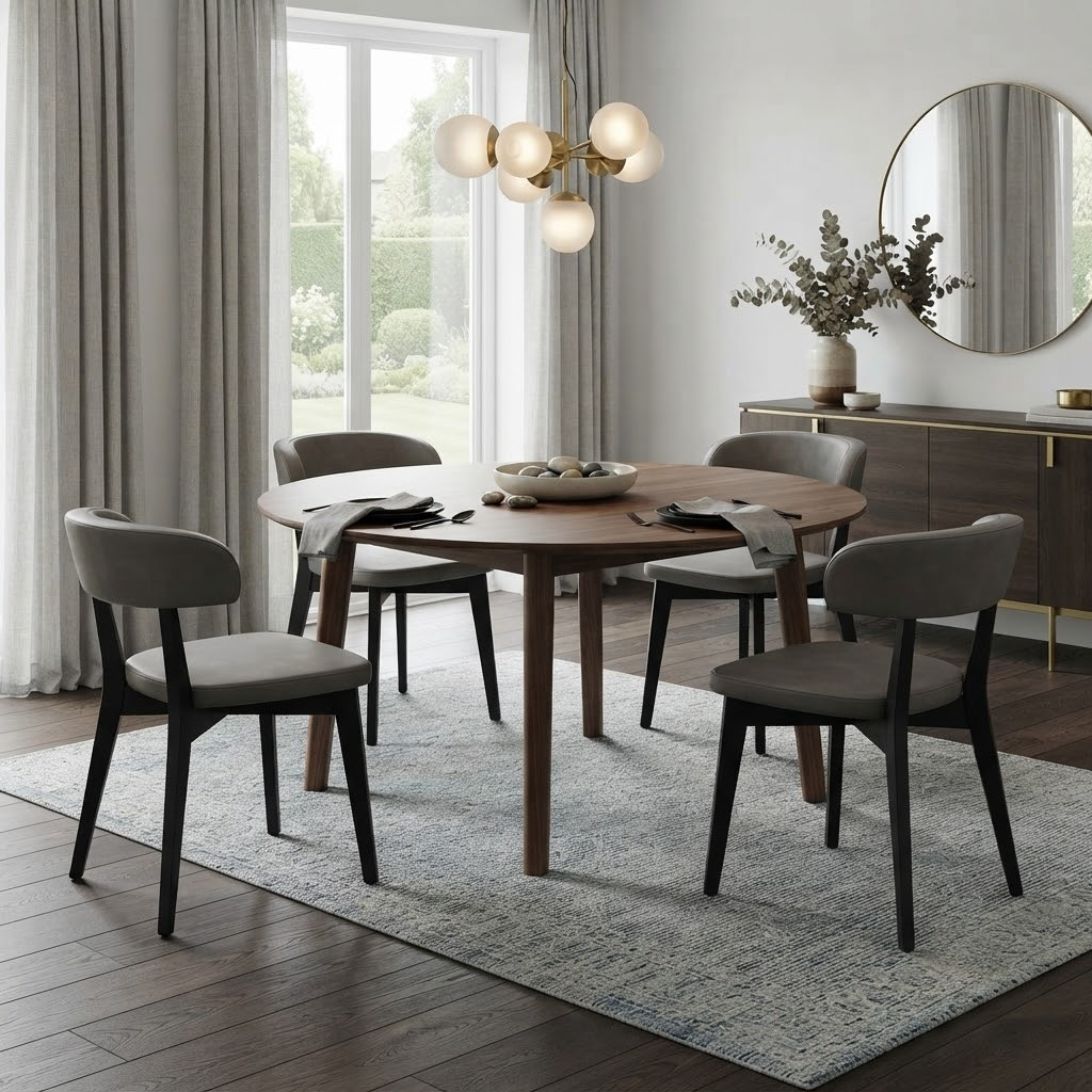 Connubia 'Siren' SOc-Vintage Ebony Brown Faux Leather Graphite Wooden Leg Dining Chairs - Set of 4 Furniture Village