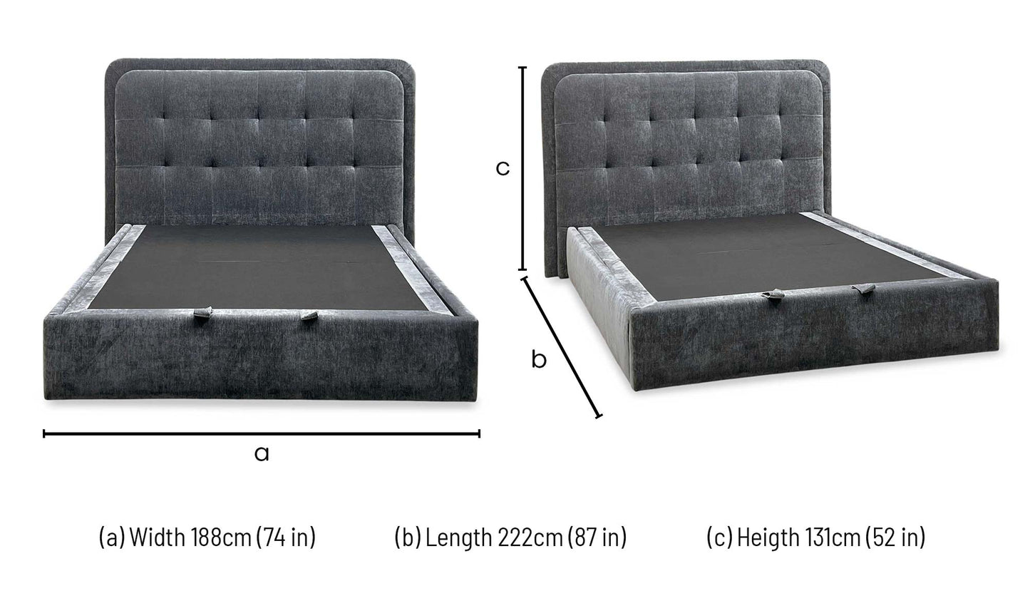 ‘Ray’ Cloud Grey Fabric LED End Lift Ottoman Bed Frame - King Size Furniture Village