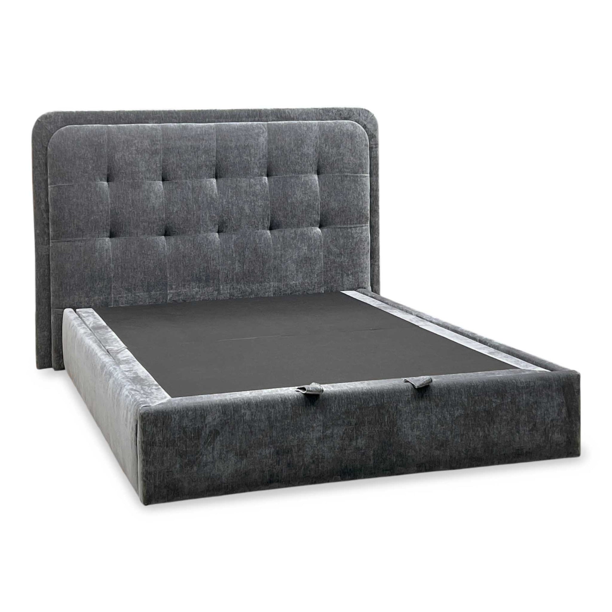 ‘Ray’ Cloud Grey Fabric LED End Lift Ottoman Bed Frame - King Size Furniture Village