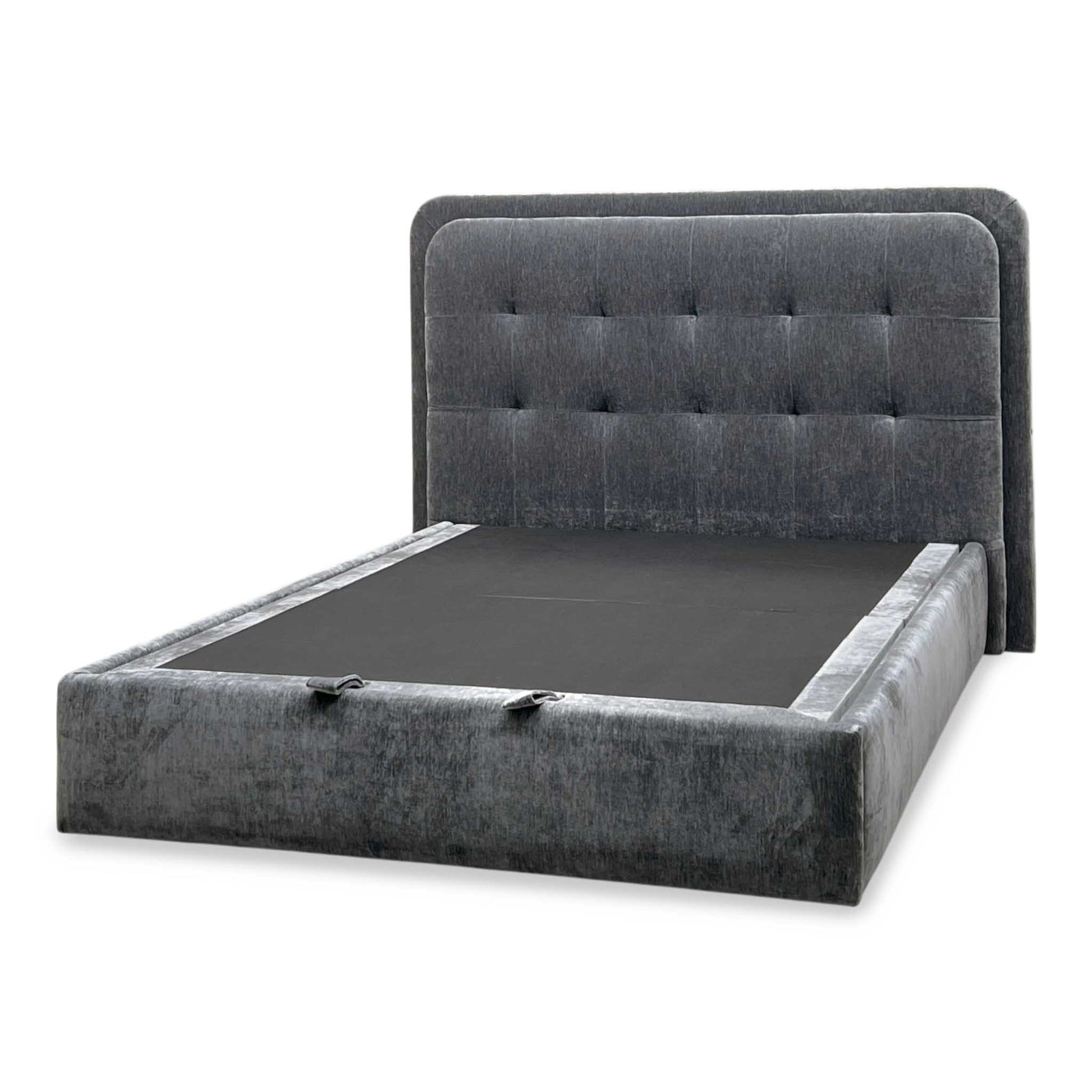 ‘Ray’ Cloud Grey Fabric LED End Lift Ottoman Bed Frame - King Size Furniture Village