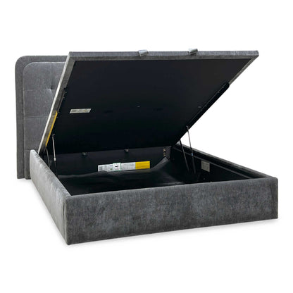 ‘Ray’ Cloud Grey Fabric LED End Lift Ottoman Bed Frame - King Size Furniture Village