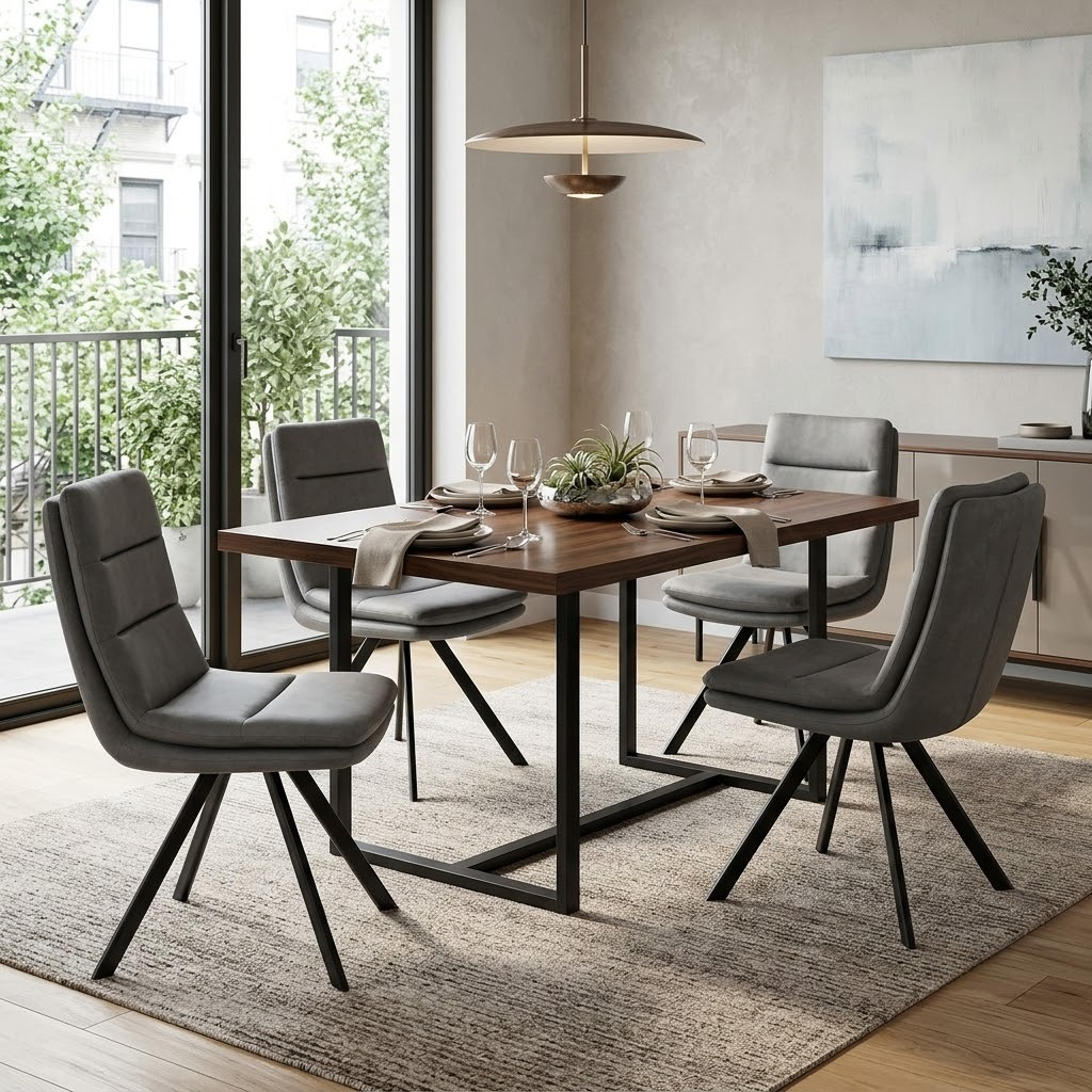 Bodahl 'Njord' Anthracite Faux Leather Swivel Dining Chair - Set of 4 Furniture Village