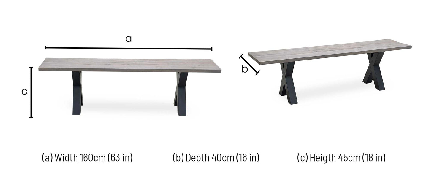 Bodahl 'Loki' 08 Vintage Grey Solid Oak 160cm Dining Bench with All Wooden X-Shaped Legs Furniture Village
