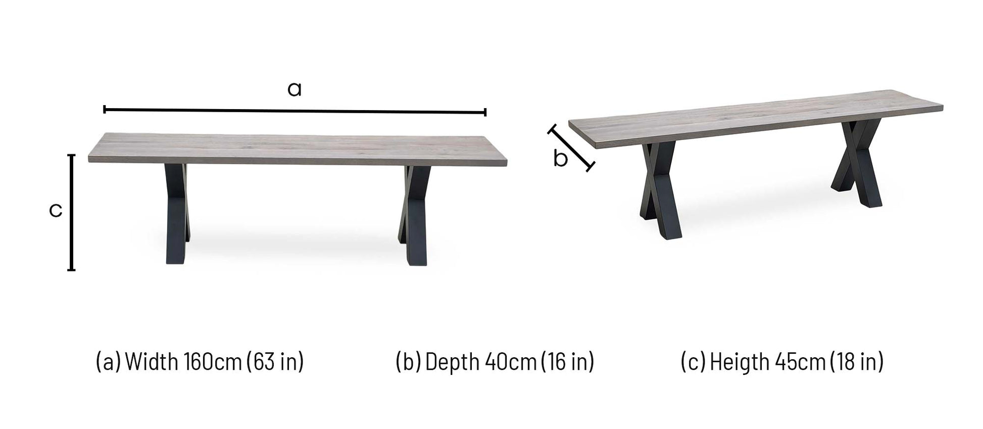 Bodahl 'Loki' 08 Vintage Grey Solid Oak 160cm Dining Bench with All Wooden X-Shaped Legs Furniture Village