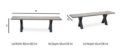 Bodahl 'Loki' 08 Vintage Grey Solid Oak 160cm Dining Bench with All Wooden X-Shaped Legs Furniture Village