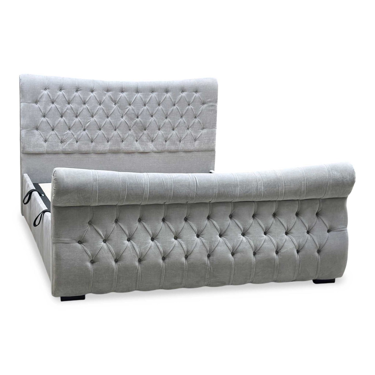 Sleep Story ‘Lance’ Aston Silver Fabric Left Hand Side Opening Ottoman Bed Frame - Super King Furniture Village