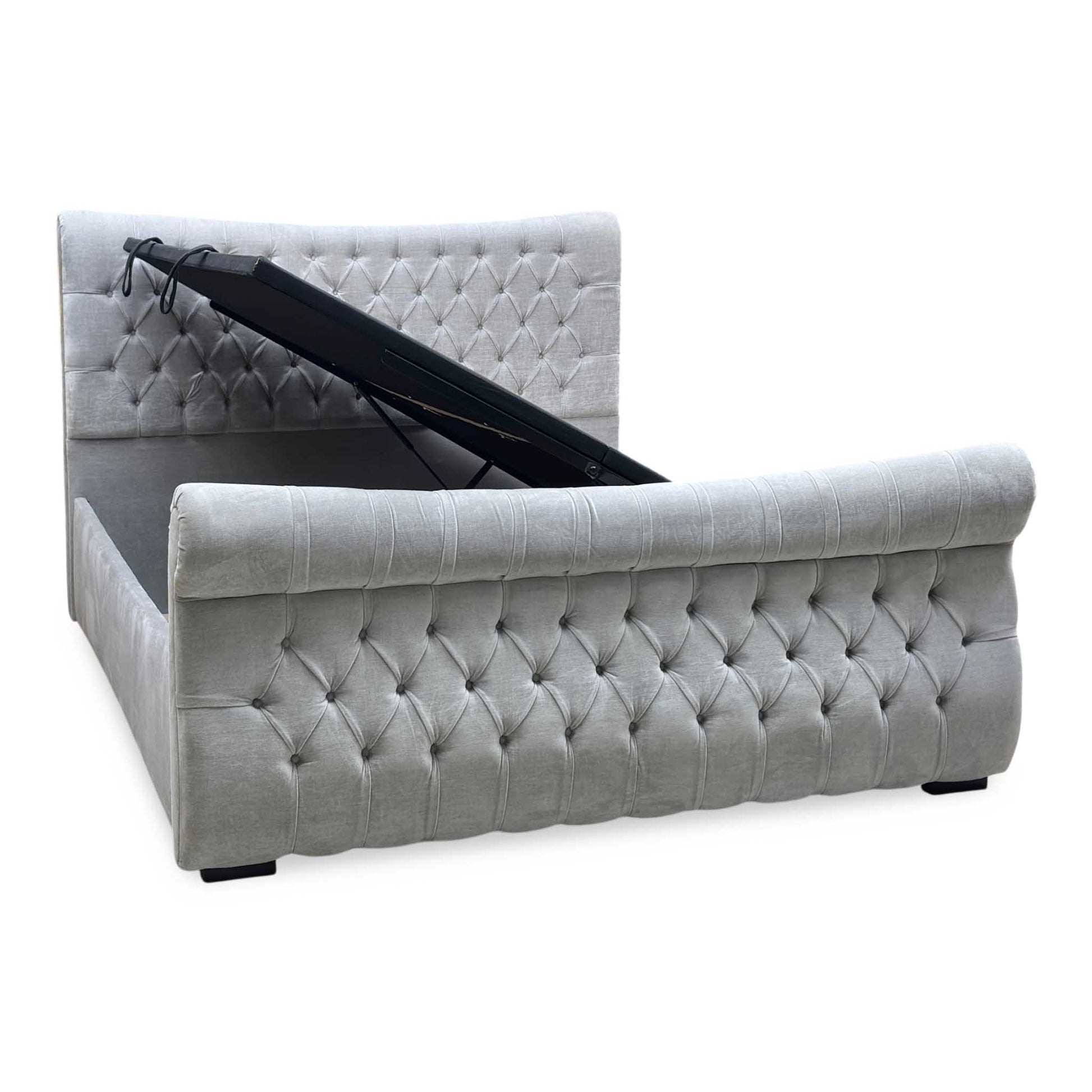 Sleep Story ‘Lance’ Aston Silver Fabric Left Hand Side Opening Ottoman Bed Frame - Super King Furniture Village