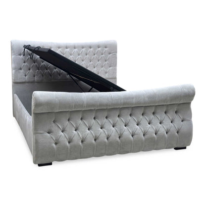Sleep Story ‘Lance’ Aston Silver Fabric Left Hand Side Opening Ottoman Bed Frame - Super King Furniture Village