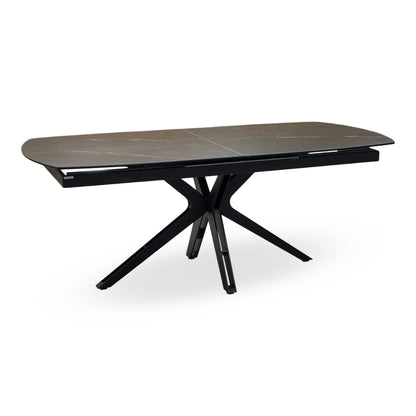 'Jose’ Nero Marquina Black Marble Effect Ceramic Top 200cm Pop Up Extending Dining Table Furniture Village