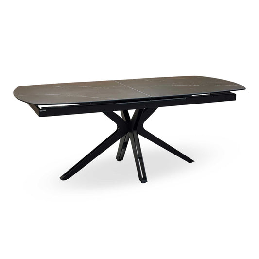 'Jose’ Nero Marquina Black Marble Effect Ceramic Top 200cm Pop Up Extending Dining Table Furniture Village