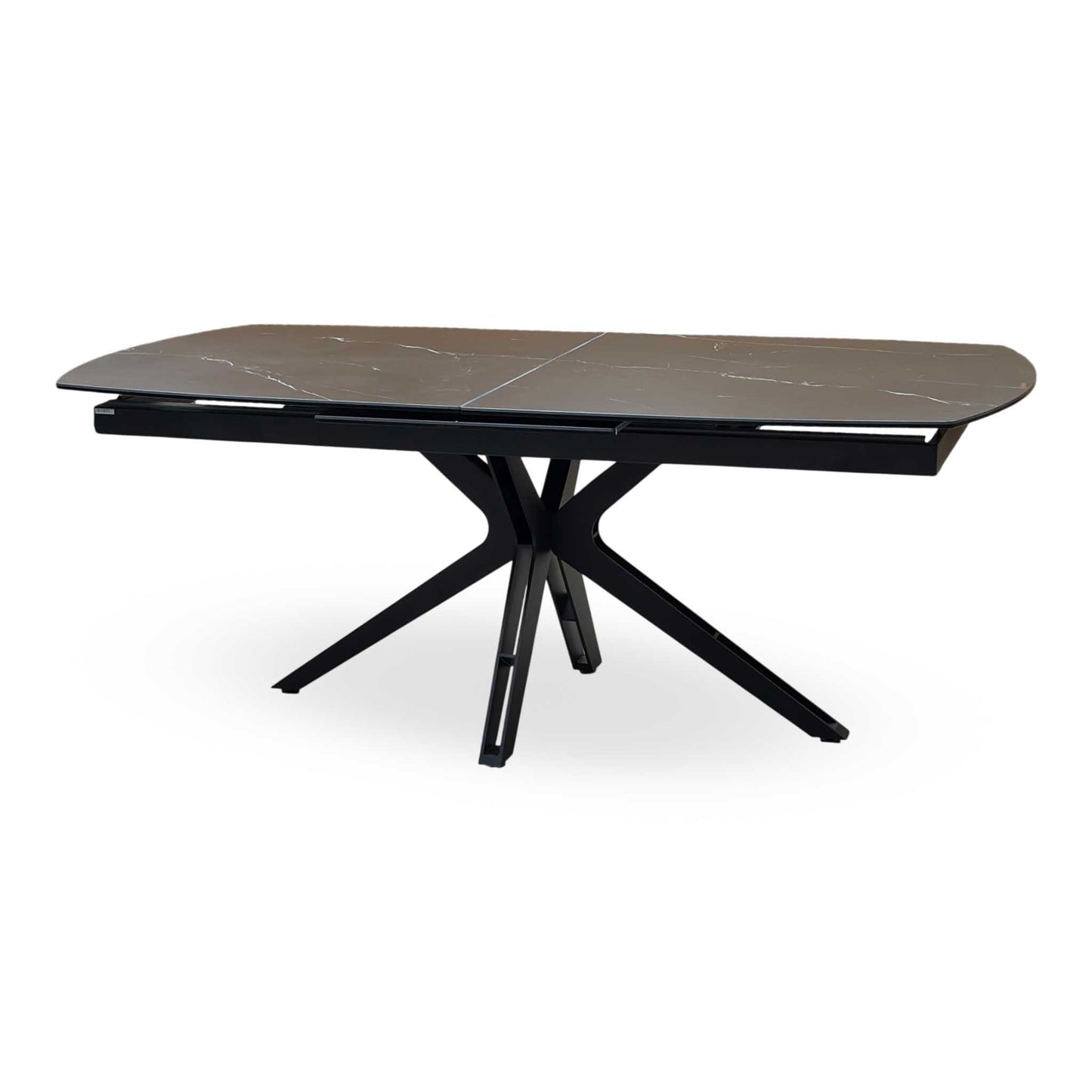 'Jose’ Nero Marquina Black Marble Effect Ceramic Top 200cm Pop Up Extending Dining Table Furniture Village