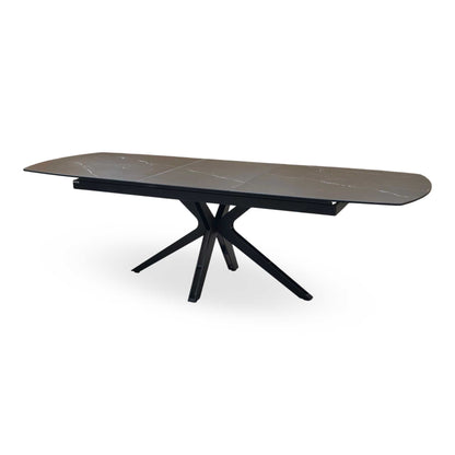 'Jose’ Nero Marquina Black Marble Effect Ceramic Top 200cm Pop Up Extending Dining Table Furniture Village