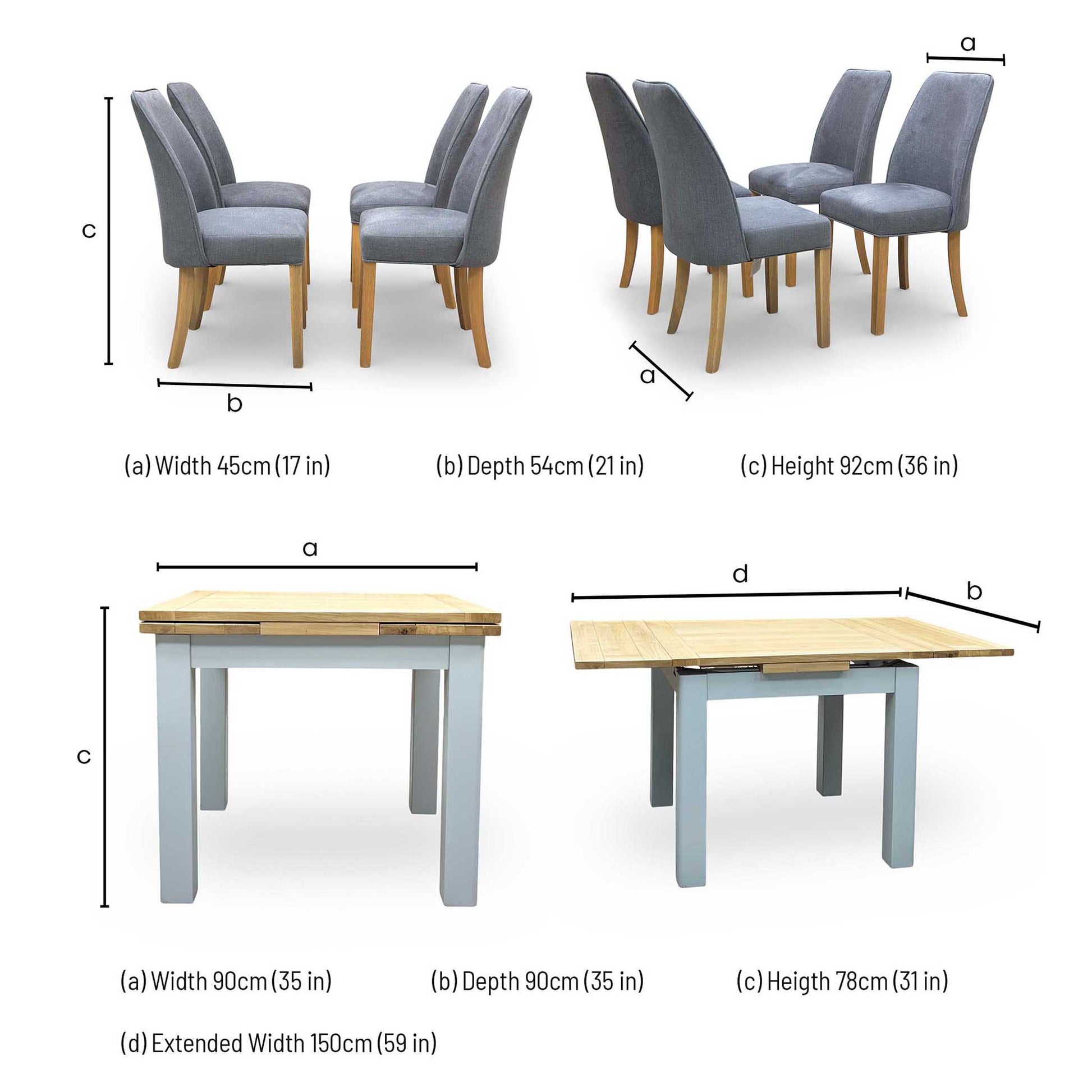 ‘Hamilton’ Solid American Oak Draw Leaf Extending Dining Table with Charcoal Grey Fabric Dining Chairs - Set of 4 Furniture Village