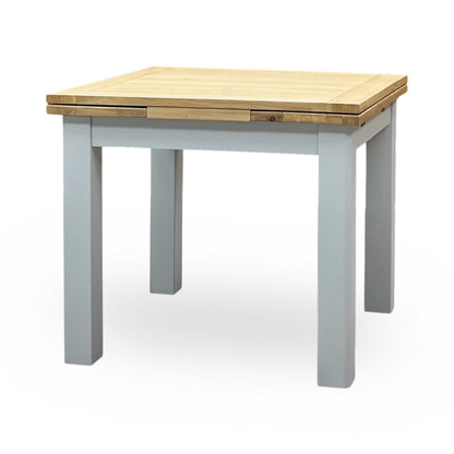 ‘Hamilton’ Solid American Oak Draw Leaf Extending Dining Table with Charcoal Grey Fabric Dining Chairs - Set of 4 Furniture Village