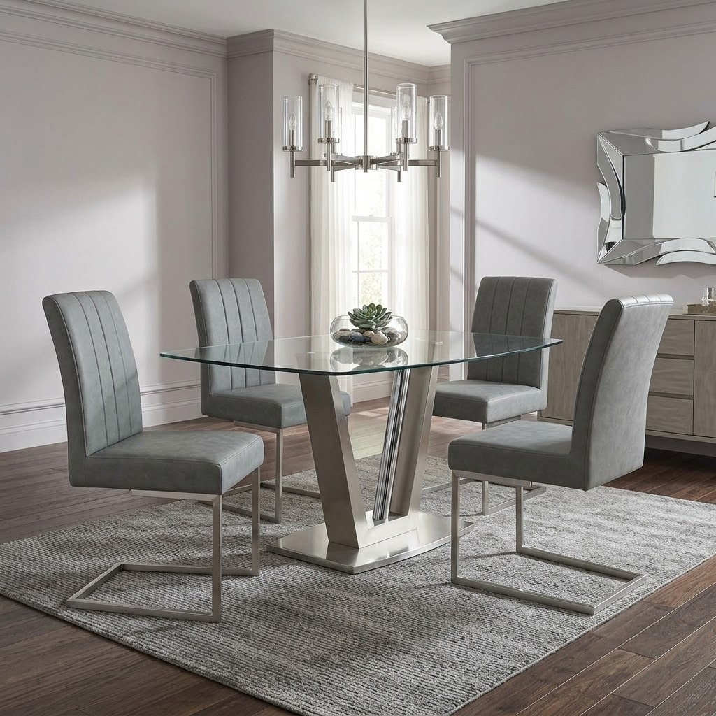 'Grigio' Grey Upholstery Dining Chairs - Set of 4 Furniture Village