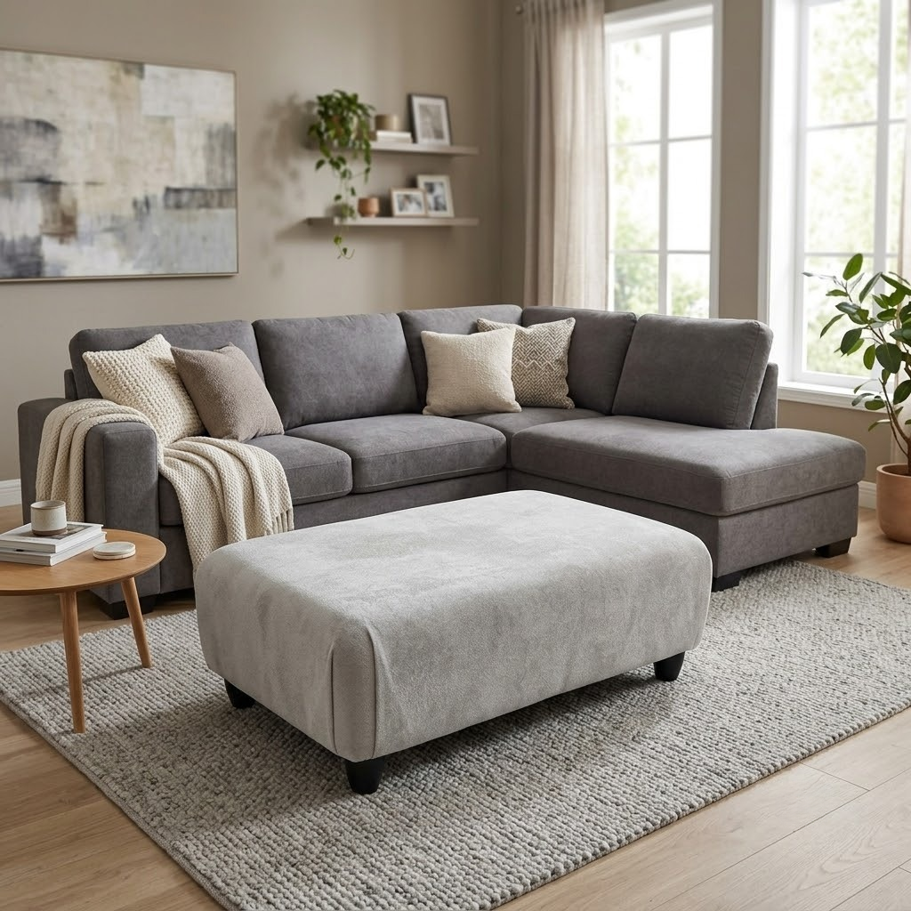 'Farrah' Riga Grey - Zena Silver DW Fabric Footstool Furniture Village