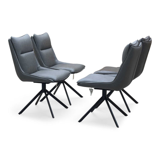 ‘Catalina’ Dark Grey Faux Leather Set of 4 Swivel Dining Chairs Furniture Village