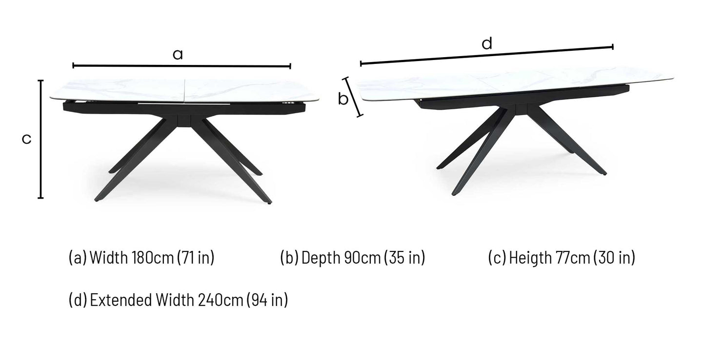 'Carrera' 180cm Pop Up Extending White Ceramic Dining Table Furniture Village
