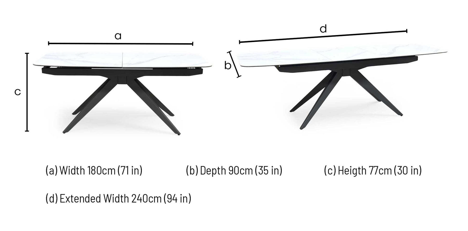 'Carrera' 180cm Pop Up Extending White Ceramic Dining Table Furniture Village