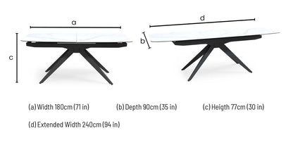 'Carrera' 180cm Pop Up Extending White Ceramic Dining Table Furniture Village