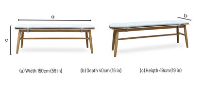 ‘Stockholm' Light Oak 150cm Dining Bench + Grey Bench Pad Furniture Village