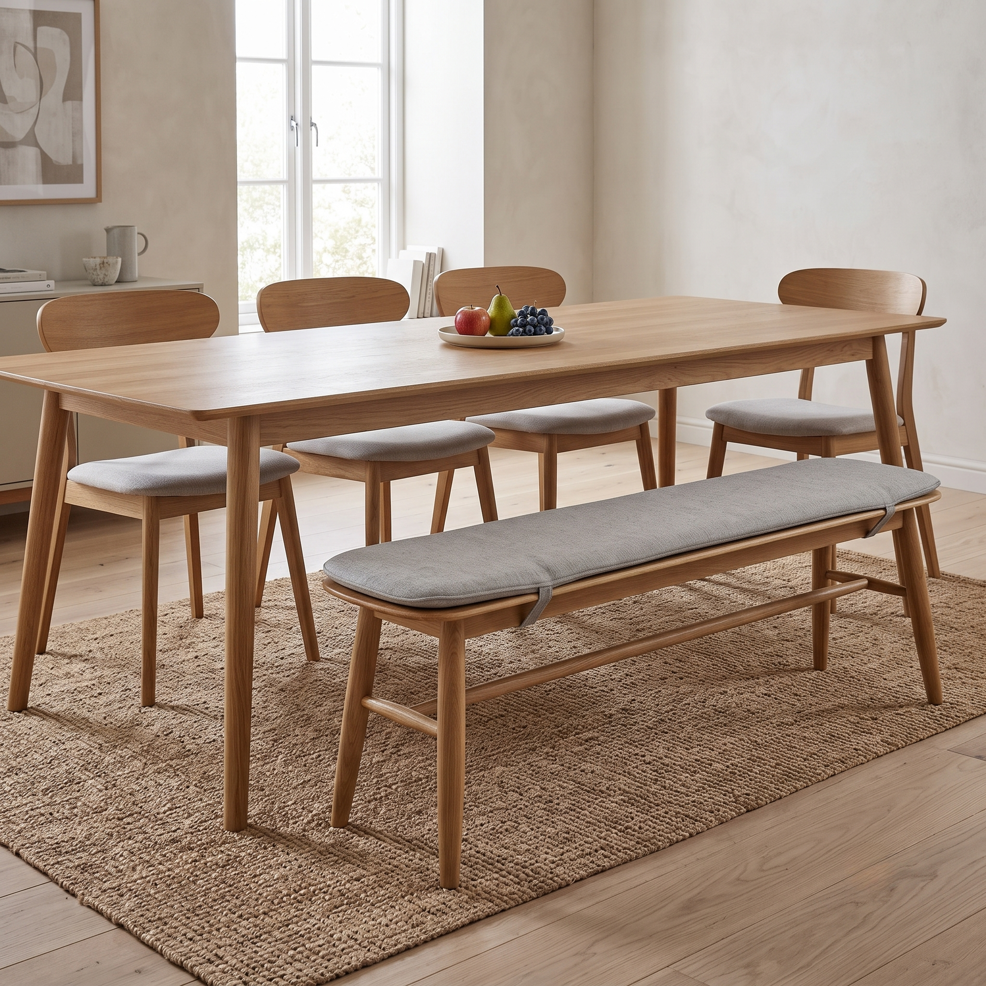 ‘Stockholm' Light Oak 150cm Dining Bench + Grey Bench Pad Furniture Village