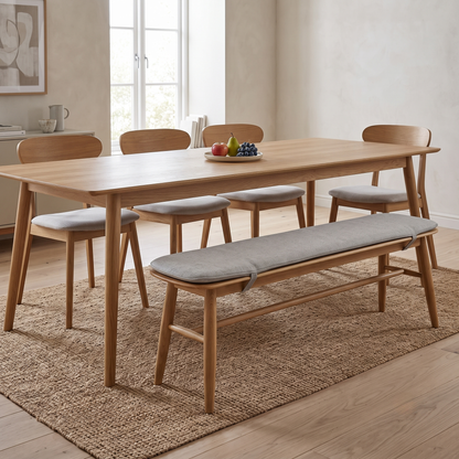 ‘Stockholm' Light Oak 150cm Dining Bench + Grey Bench Pad Furniture Village