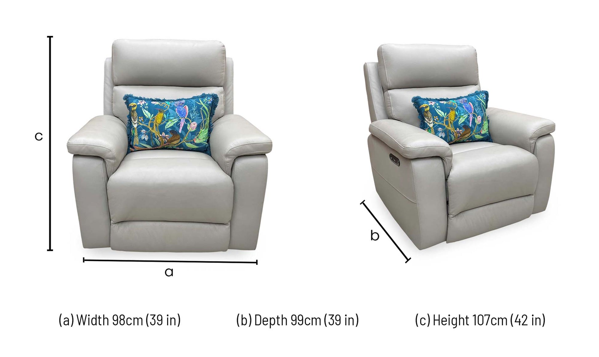 ‘Raven’ Oslo Light Grey Cat-40/27 Leather Power Recliner Chair – view 13
