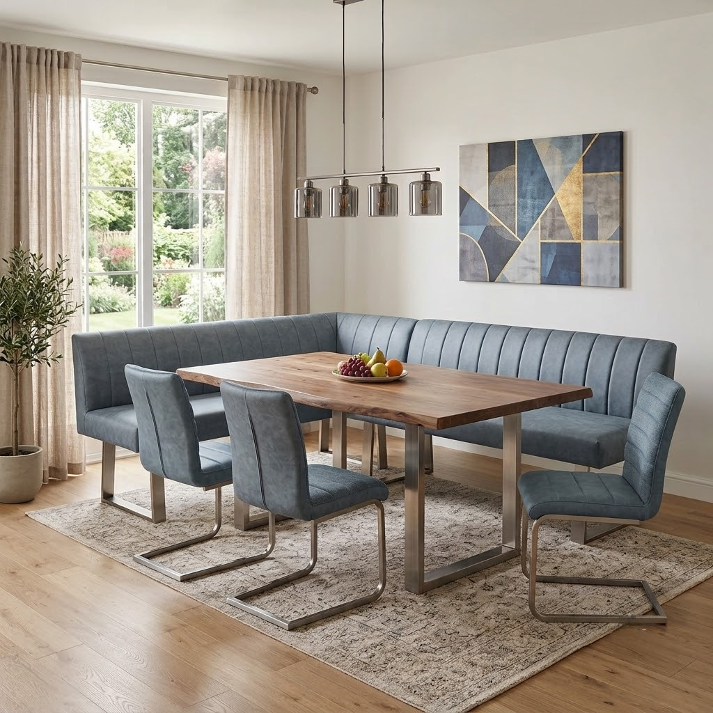 'Grigio' Grey Faux Leather Left-Hand Facing Corner Dining Bench Furniture Village