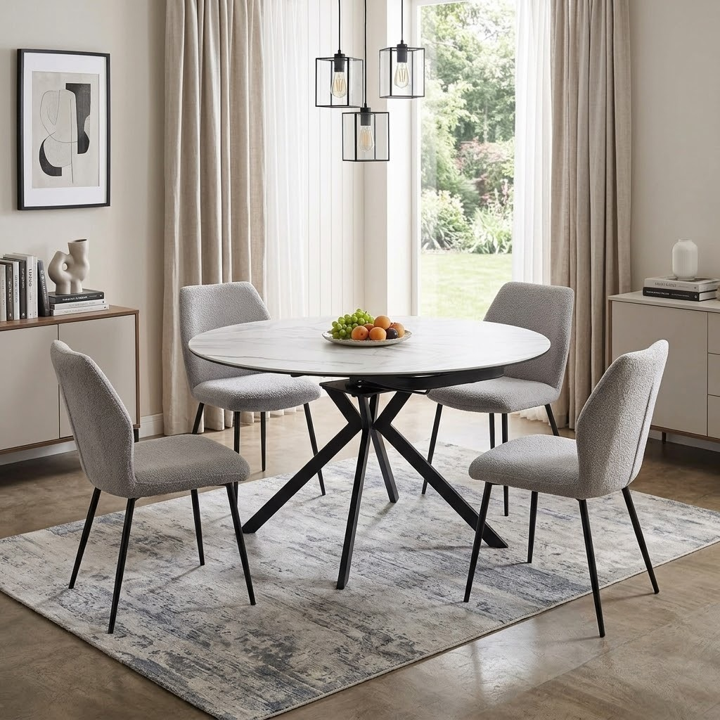 'Quattro' Oyster Marble Effect Extending Swivel Dining Table Furniture Village