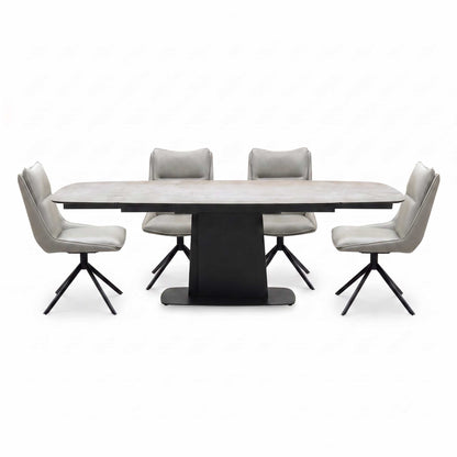 ‘Catalina’ Large Extending Ceramic Top Dining Table with Taupe Faux Leather Set of 4 Swivel Dining Chairs Furniture Village