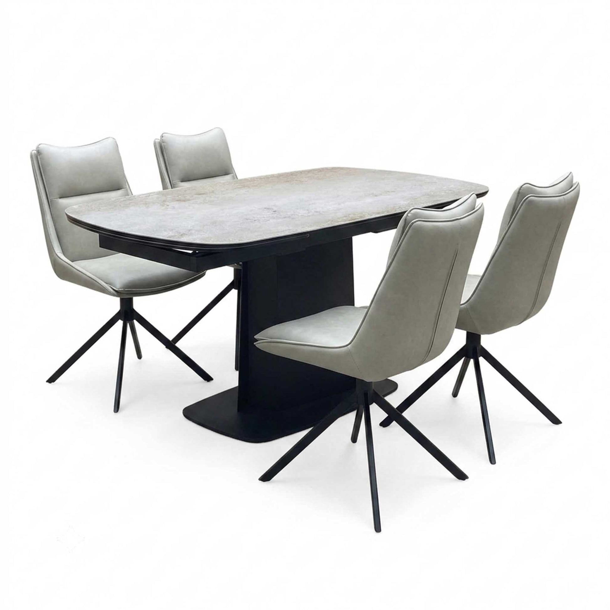 ‘Catalina’ Large Extending Ceramic Top Dining Table with Taupe Faux Leather Set of 4 Swivel Dining Chairs Furniture Village
