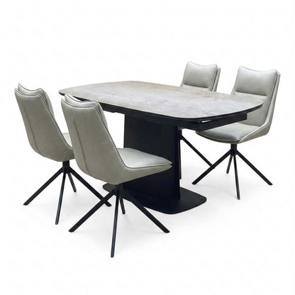 ‘Catalina’ Large Extending Ceramic Top Dining Table with Taupe Faux Leather Set of 4 Swivel Dining Chairs Furniture Village