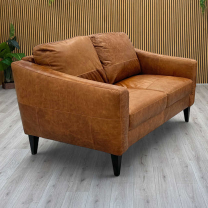 ‘Oslo’ Teak Italian Distressed Leather 2 Seater Sofa Direct From Manufacturer