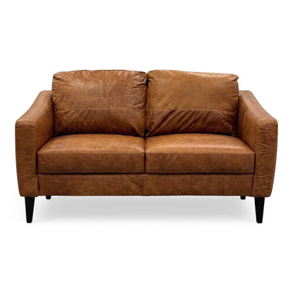 ‘Oslo’ Teak Italian Distressed Leather 2 Seater Sofa Direct From Manufacturer