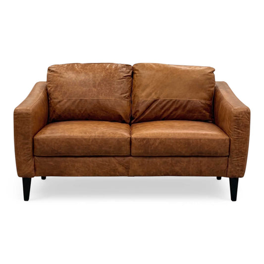 ‘Oslo’ Teak Italian Distressed Leather 2 Seater Sofa Direct From Manufacturer