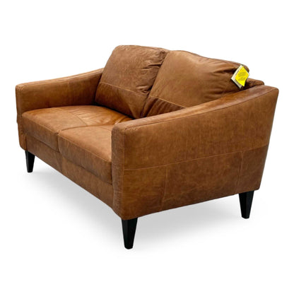 ‘Oslo’ Teak Italian Distressed Leather 2 Seater Sofa Direct From Manufacturer