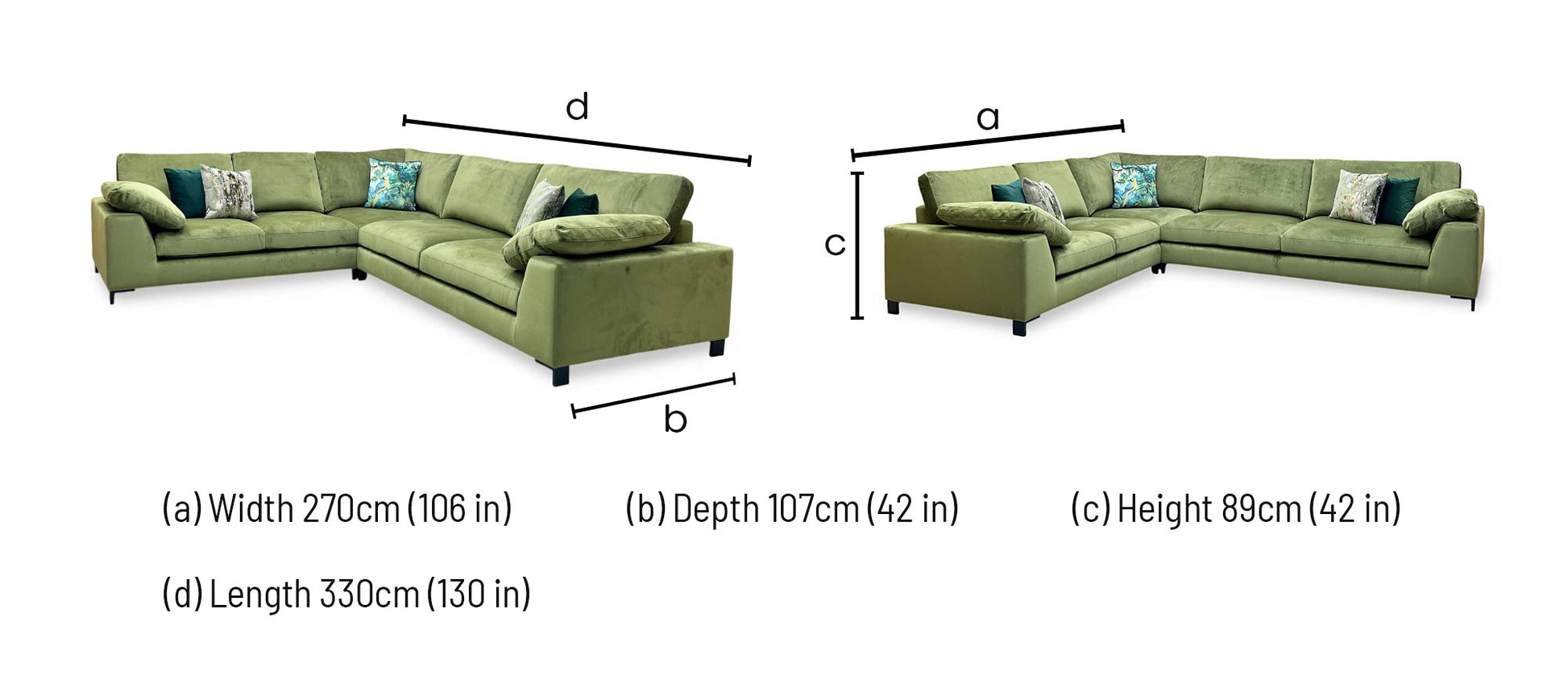 ‘Euphoria’ Olive Green Velvet 2 Corner 3 Sofa DFS