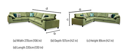 ‘Euphoria’ Olive Green Velvet 2 Corner 3 Sofa DFS