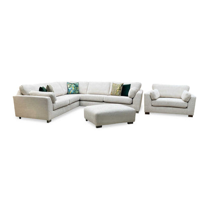 ‘Essie’ 2 Corner 2 Sofa with Snuggler Chair + Banquette Footstool Cream Woven Fabric Sofa Set DFS