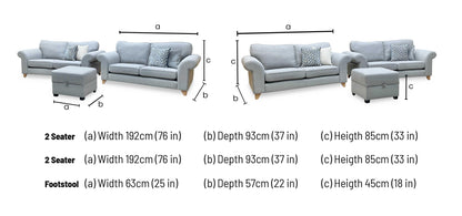 ‘Angelic’ Ash Grey Cotswold Plain Fabric 2 Seater Sofa + 2 Seater Sofa + Storage Footstool Set DFS