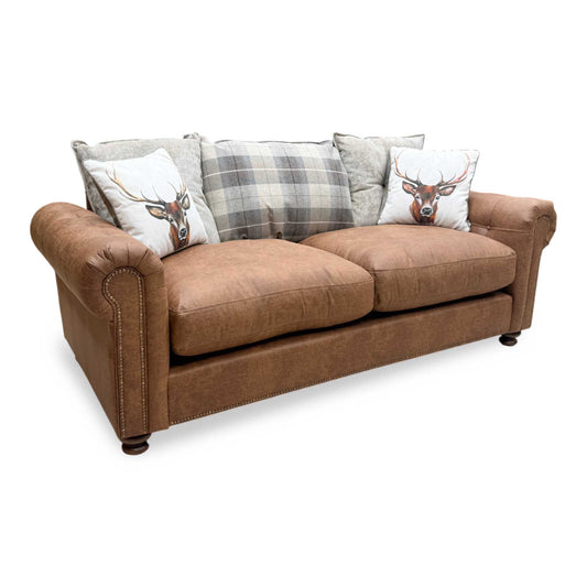 'Mossley' Brown Combination Augustus Suede Fabric Pillow Back 3 Seater Sofa DFS