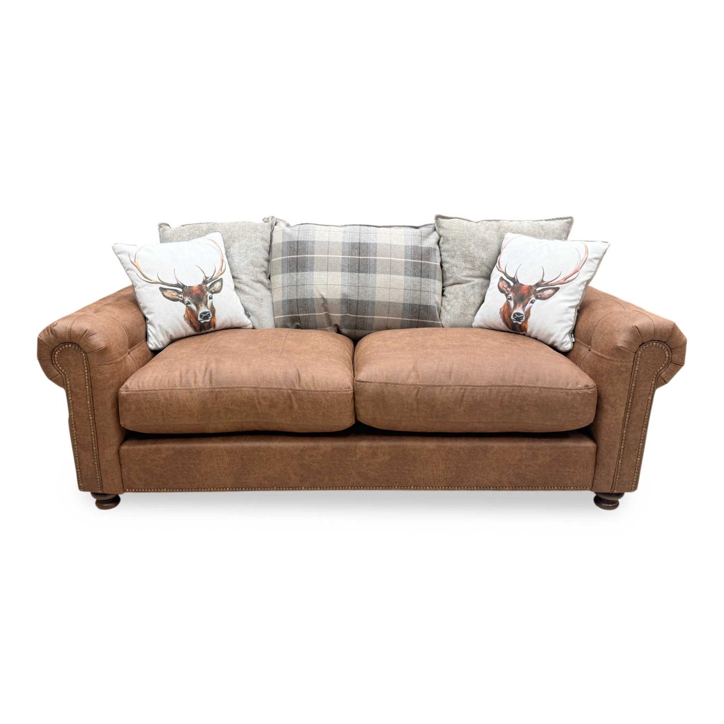 'Mossley' Brown Combination Augustus Suede Fabric Pillow Back 3 Seater Sofa DFS