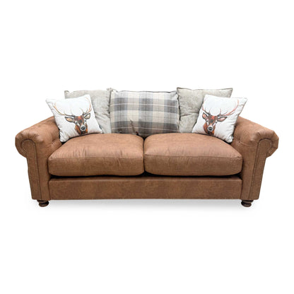 'Mossley' Brown Combination Augustus Suede Fabric Pillow Back 3 Seater Sofa DFS