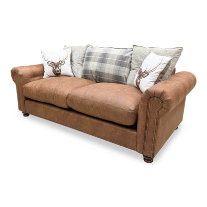 'Mossley' Brown Combination Augustus Suede Fabric Pillow Back 3 Seater Sofa DFS