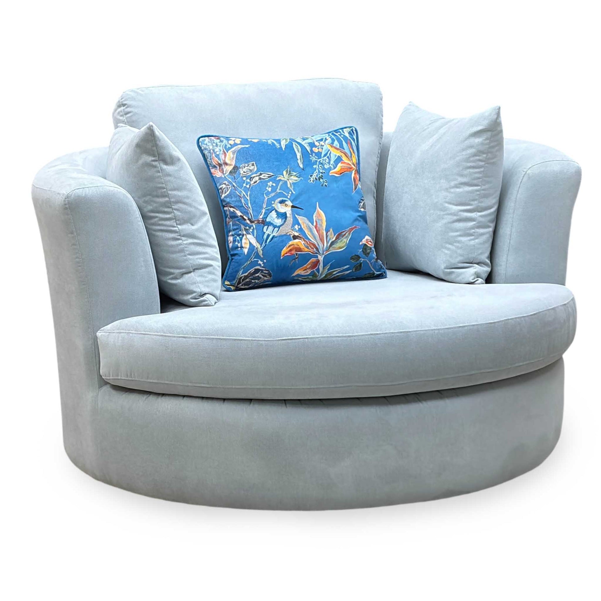 ‘Freya’ Light Blue Freya Fabric Large Swivel Chair DFS