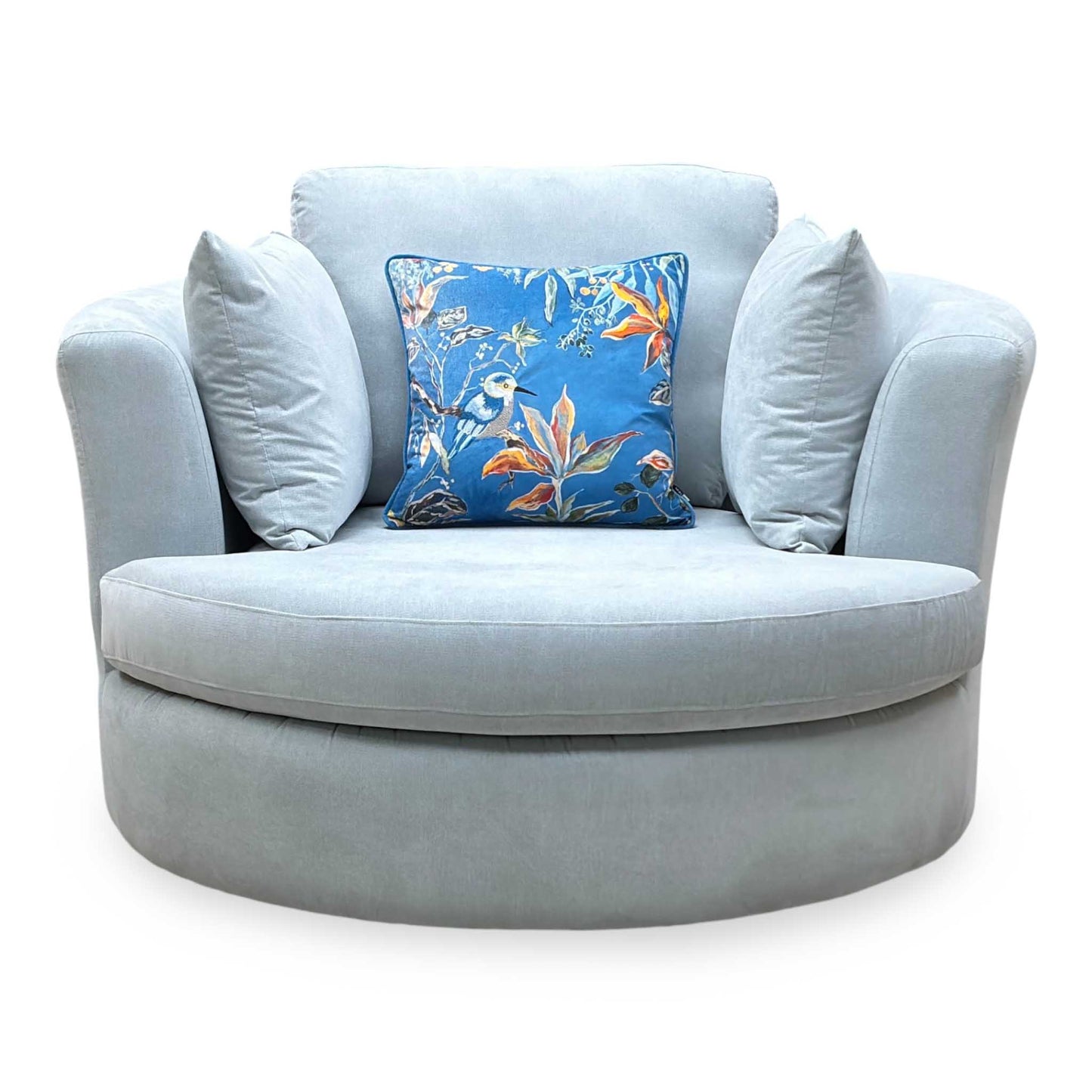 ‘Freya’ Light Blue Freya Fabric Large Swivel Chair DFS
