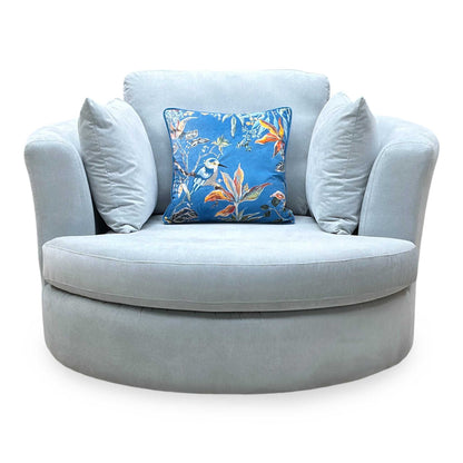 ‘Freya’ Light Blue Freya Fabric Large Swivel Chair DFS