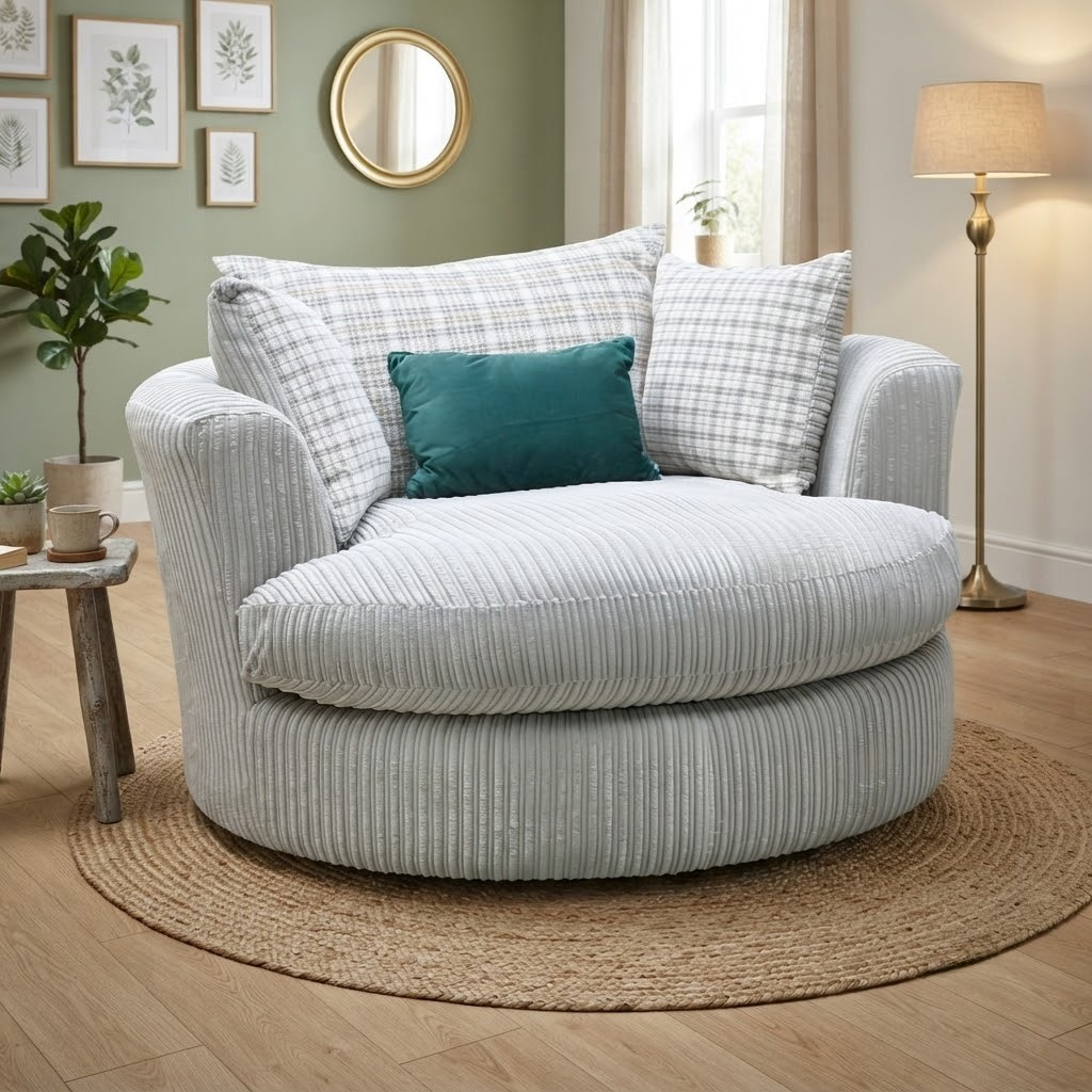 'Celine' Mink and Mocha Celine Cord Fabric Large Swivel Chair DFS